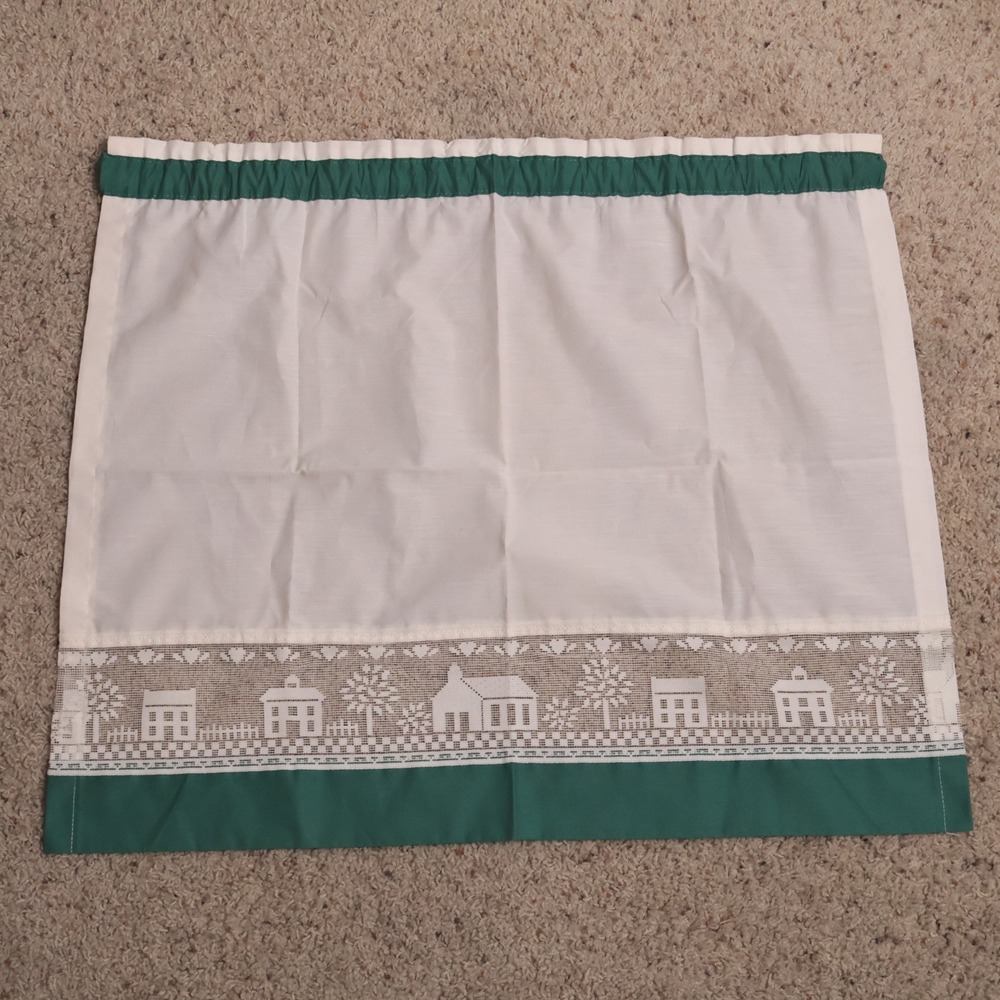 Country Kitchen VTG Curtain Vallance *1* Rod Pocket White Green Lace Farmhouse